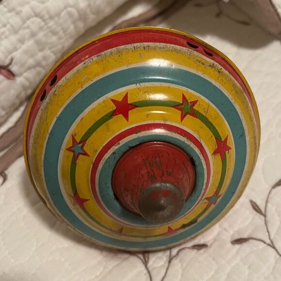 Vintage 1930s Spinning Top Toy Tin & Wood - Picture 7 of 13